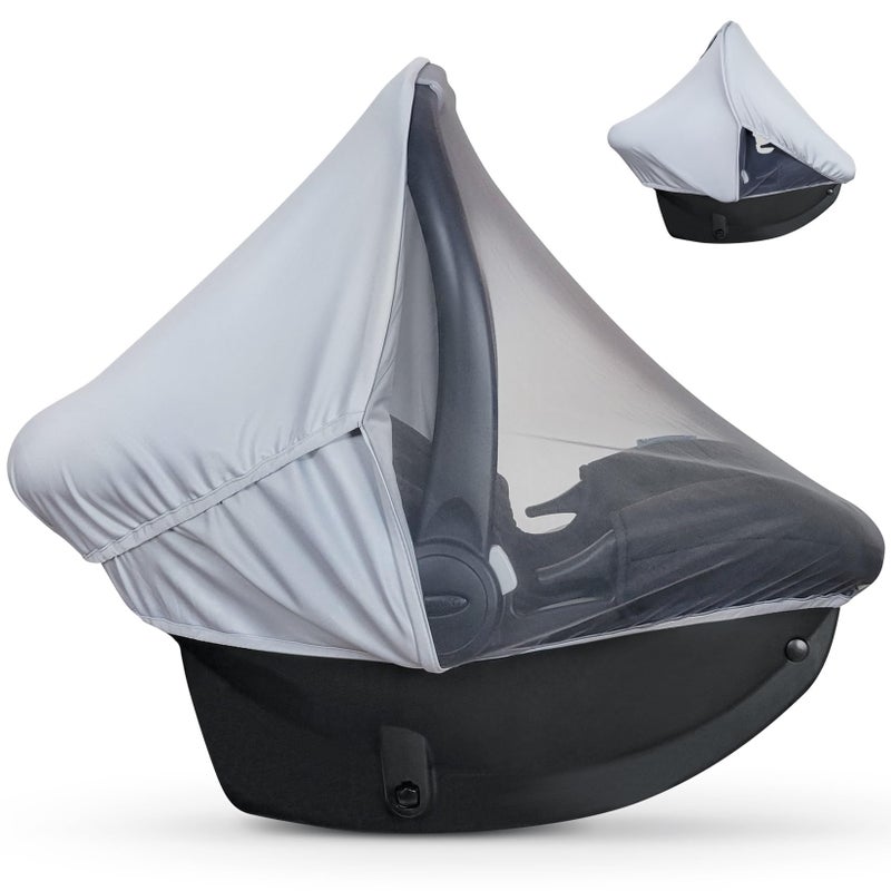 liuliuby Summer Baby Car Seat Cover | 2-in-1 Breathable Carseat Sun Shade & Mosquito Net | UV Protection Lightweight Canopy Covers for Infant Unisex | Bug Net Mesh for Spring & Summer Warm Weather (Gray) - Image 1